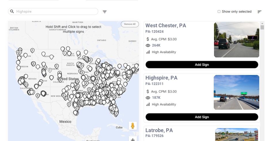 Billboard advertising in Highspire Pa, Pennsylvania - Choose your favorite location