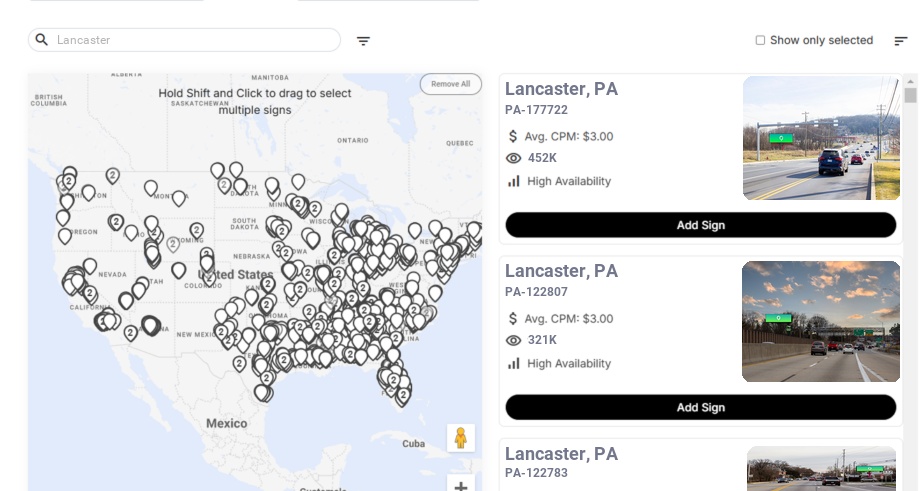 Billboard advertising in Lancaster, Pennsylvania - Choose your favorite location
