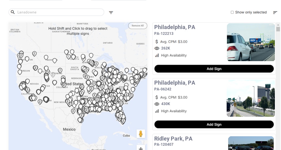 Billboard advertising in Lansdowne Pa, Pennsylvania - Choose your favorite location