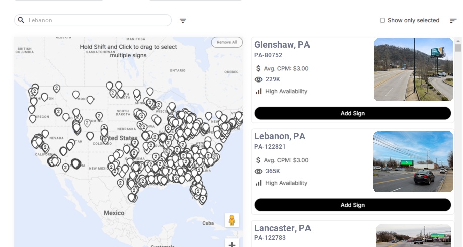 Billboard advertising in Lebanon, Pennsylvania - Choose your favorite location