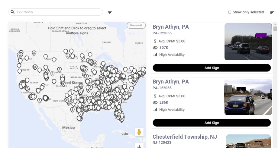 Billboard advertising in Levittown Pa, Pennsylvania - Choose your favorite location