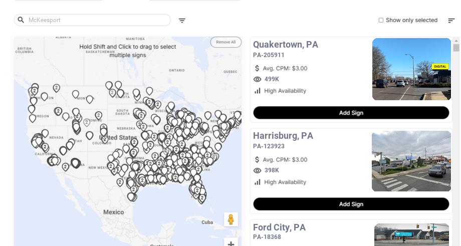 Billboard advertising in Mckeesport Pa, Pennsylvania - Choose your favorite location