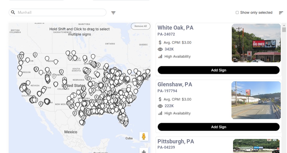 Billboard advertising in Munhall Pa, Pennsylvania - Choose your favorite location