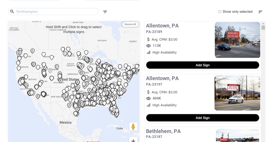 Billboard advertising in Northampton Pa, Pennsylvania - Choose your favorite location