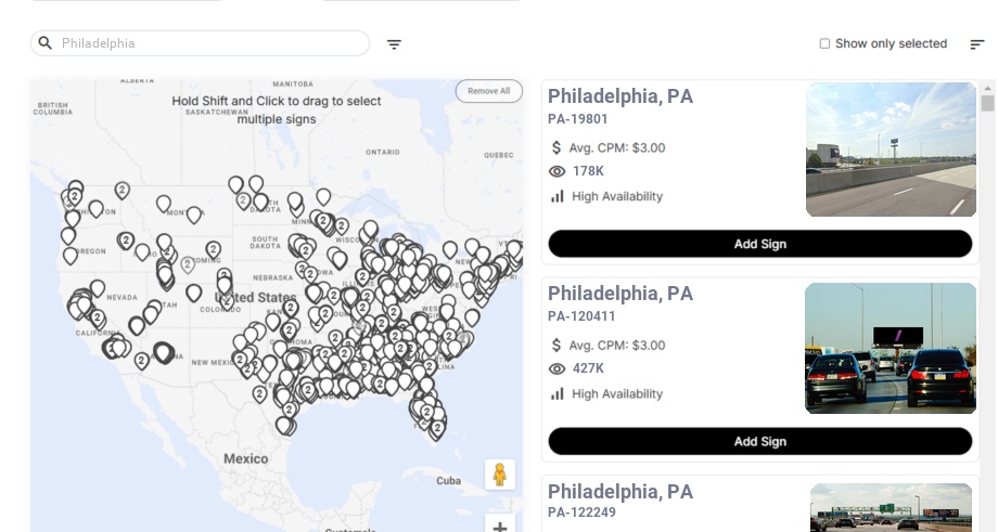 Billboard advertising in Philadelphia, Pennsylvania - Choose your favorite location