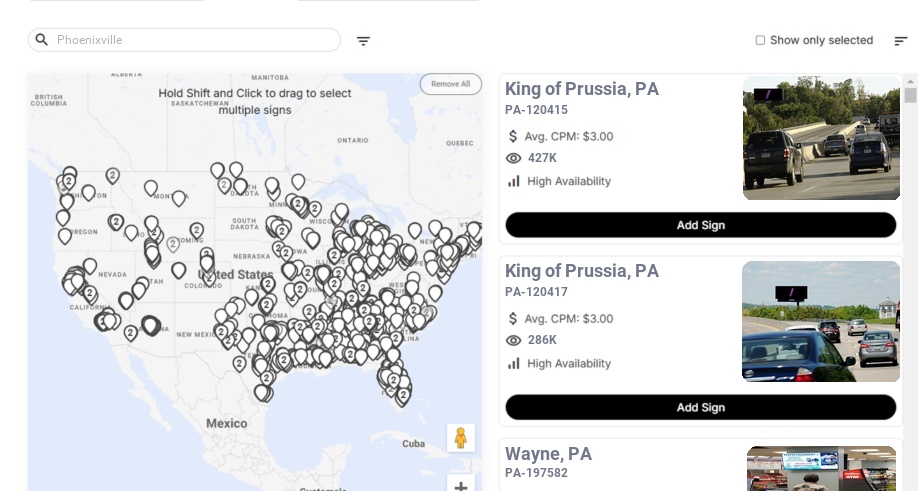 Billboard advertising in Phoenixville Pa, Pennsylvania - Choose your favorite location