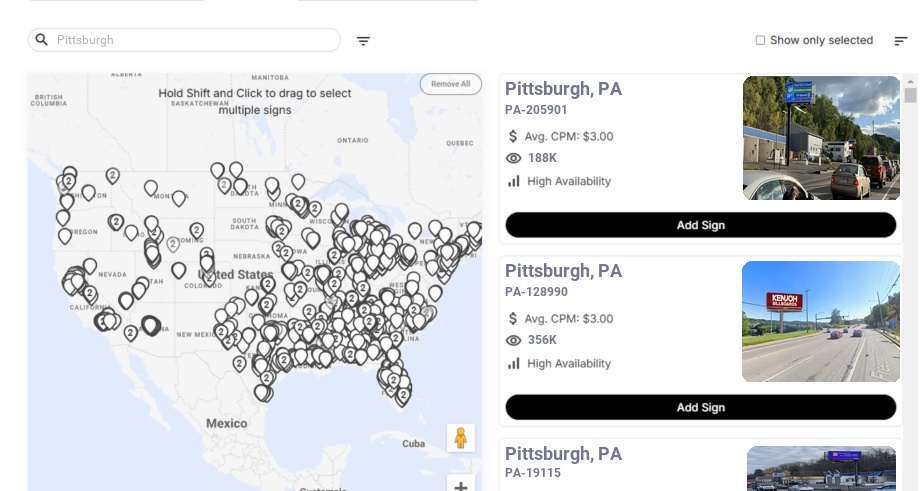Billboard advertising in Pittsburgh, Pennsylvania - Choose your favorite location