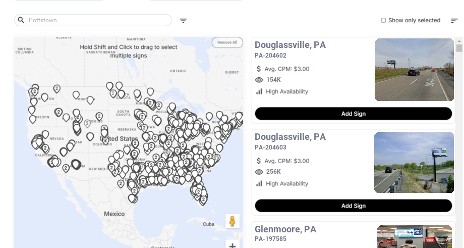 Billboard advertising in Pottstown Pa, Pennsylvania - Choose your favorite location