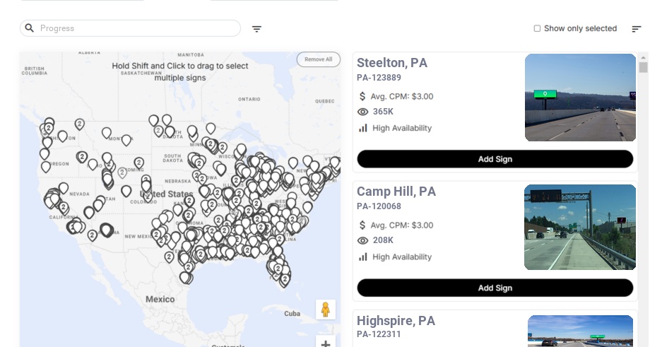 Billboard advertising in Progress Pa, Pennsylvania - Choose your favorite location