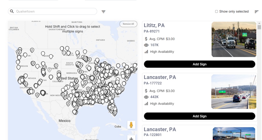 Billboard advertising in Quakertown Pa, Pennsylvania - Choose your favorite location