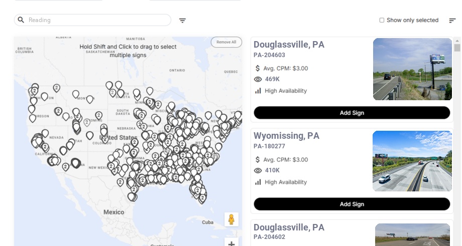 Billboard advertising in Reading Pa, Pennsylvania - Choose your favorite location