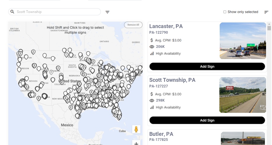 Billboard advertising in Scott Township Pa, Pennsylvania - Choose your favorite location