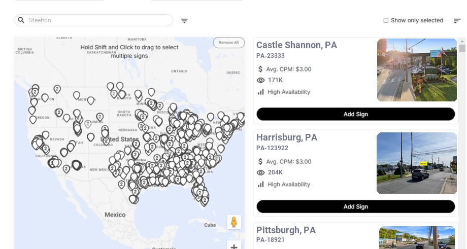 Billboard advertising in Steelton Pa, Pennsylvania - Choose your favorite location
