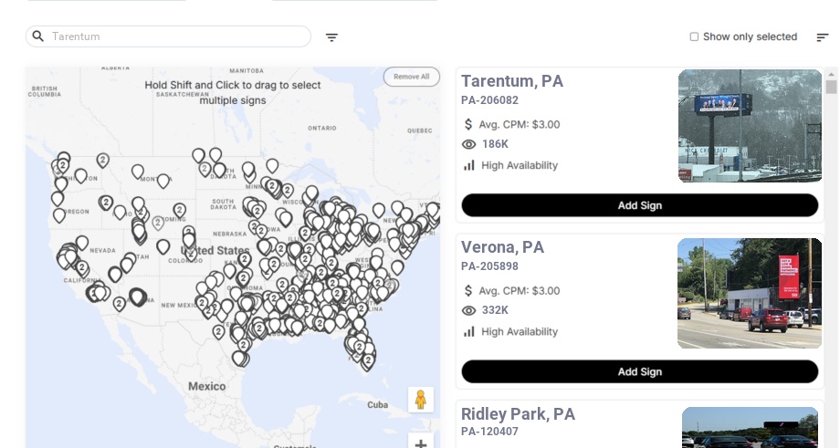 Billboard advertising in Tarentum, Pennsylvania - Choose your favorite location