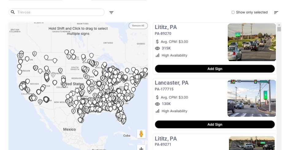 Billboard advertising in Trevose, Pennsylvania - Choose your favorite location
