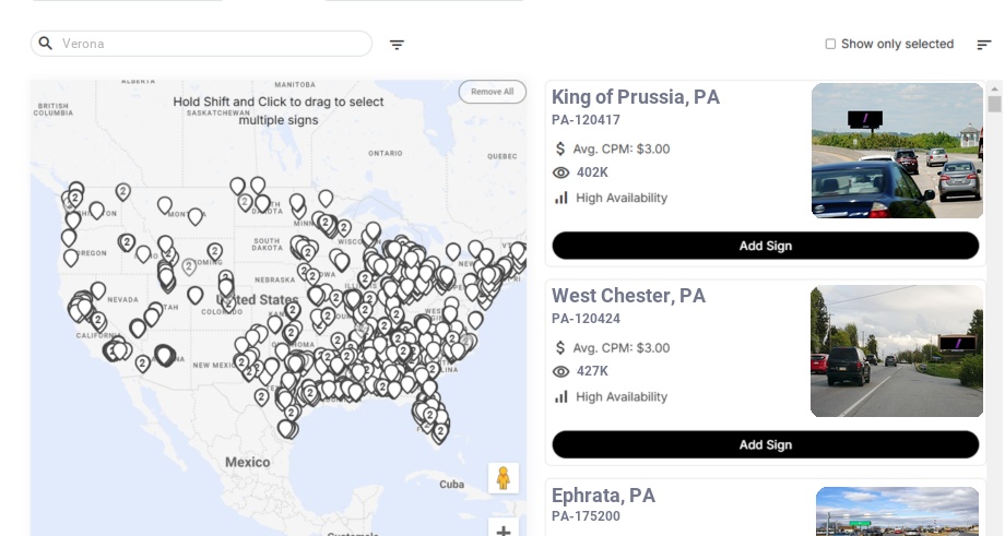 Billboard advertising in Verona Pa, Pennsylvania - Choose your favorite location