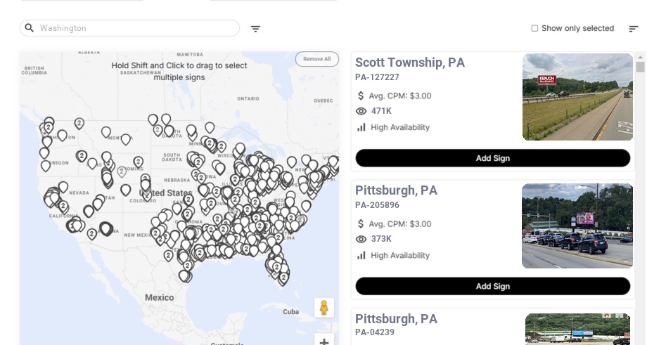 Billboard advertising in Washington Pa, Pennsylvania - Choose your favorite location