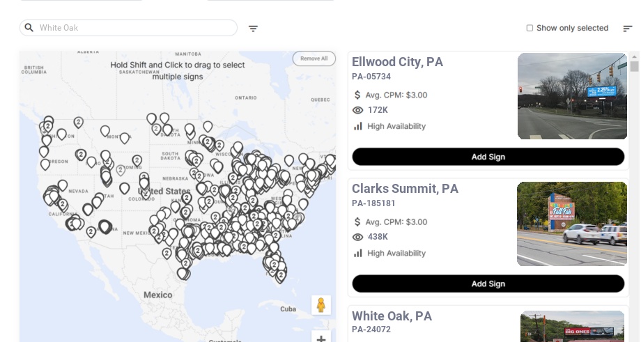 Billboard advertising in White Oak Pa, Pennsylvania - Choose your favorite location