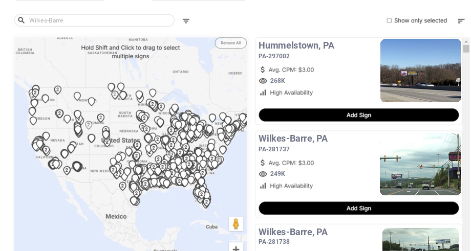 Billboard advertising in Wilkes Barre Pa, Pennsylvania - Choose your favorite location