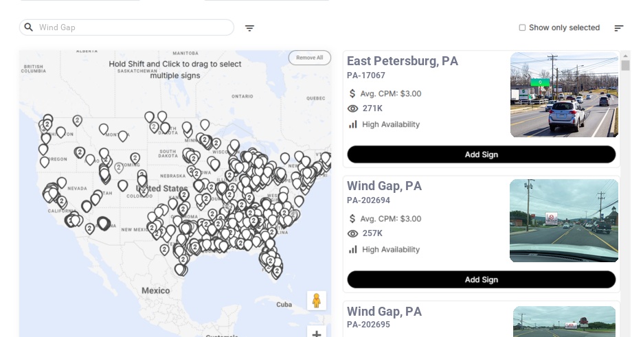 Billboard advertising in Wind Gap Pa, Pennsylvania - Choose your favorite location