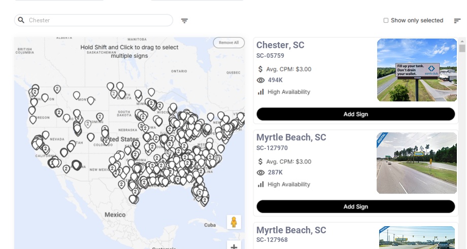 Billboard advertising in Chester, South Carolina - Choose your favorite location