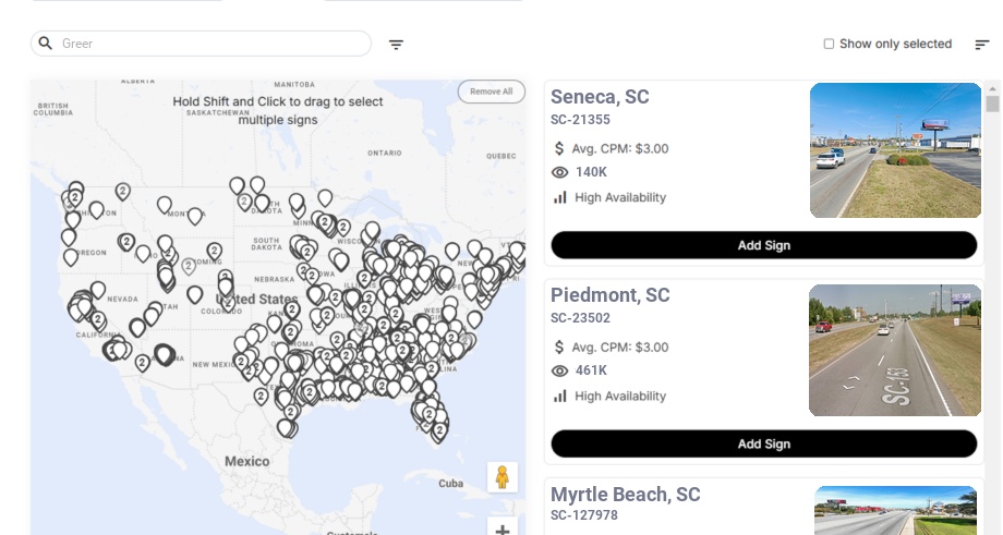 Billboard advertising in Greer Sc, South Carolina - Choose your favorite location