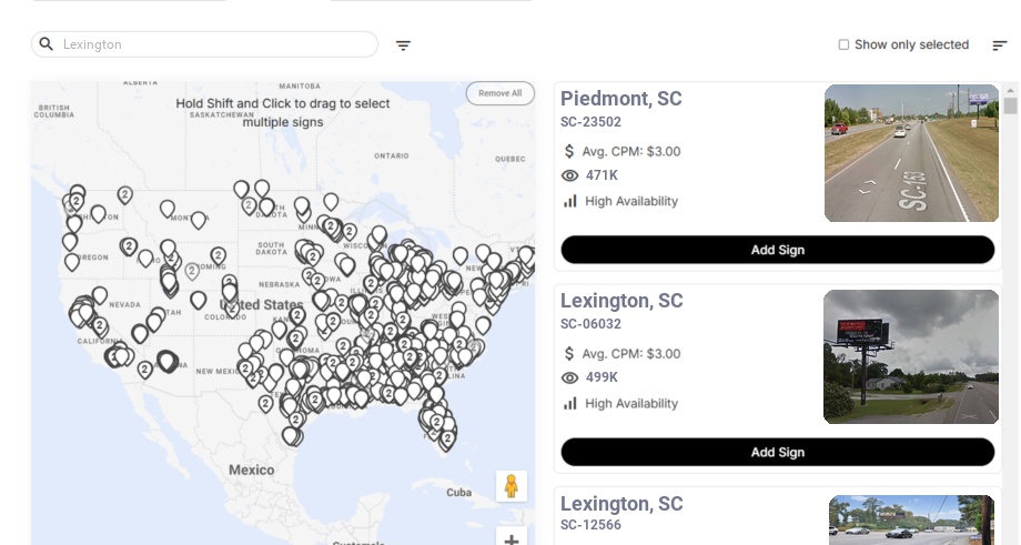 Billboard advertising in Lexington Sc, South Carolina - Choose your favorite location