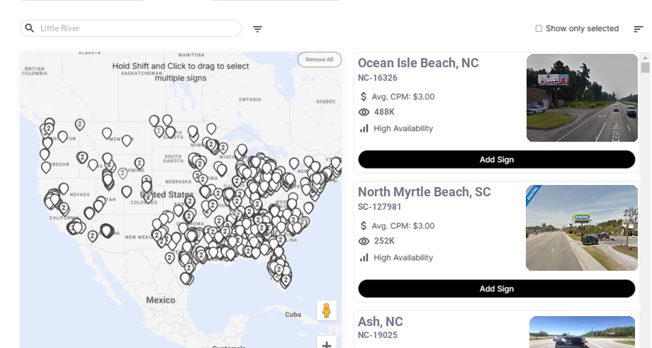 Billboard advertising in Little River Sc, South Carolina - Choose your favorite location