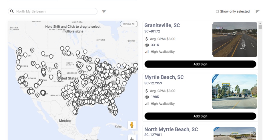Billboard advertising in North Myrtle Beach Sc, South Carolina - Choose your favorite location
