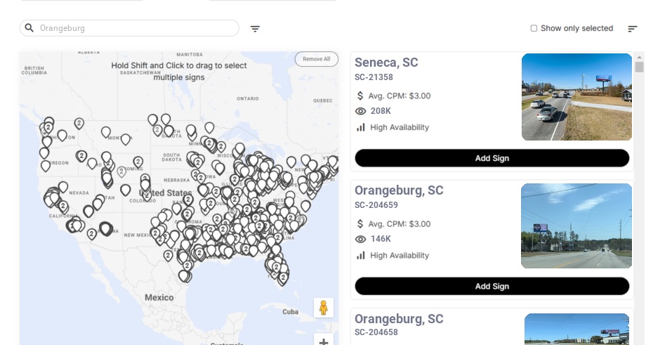 Billboard advertising in Orangeburg, South Carolina - Choose your favorite location