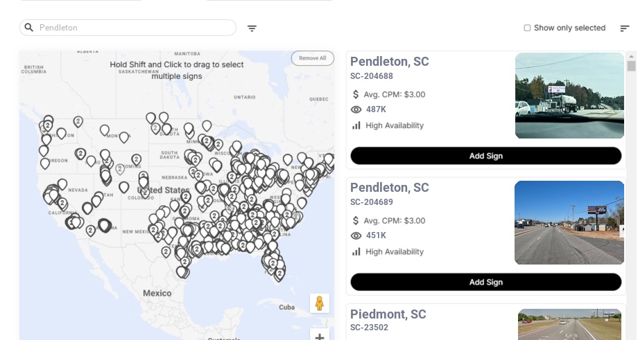 Billboard advertising in Pendleton Sc, South Carolina - Choose your favorite location