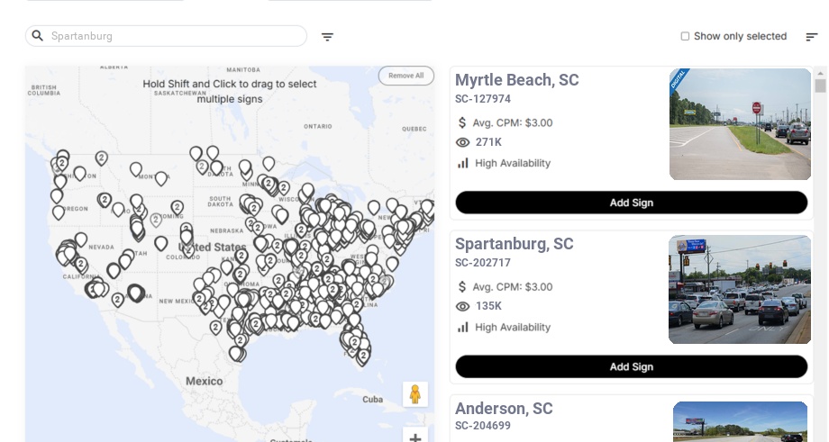 Billboard advertising in Spartanburg Sc, South Carolina - Choose your favorite location