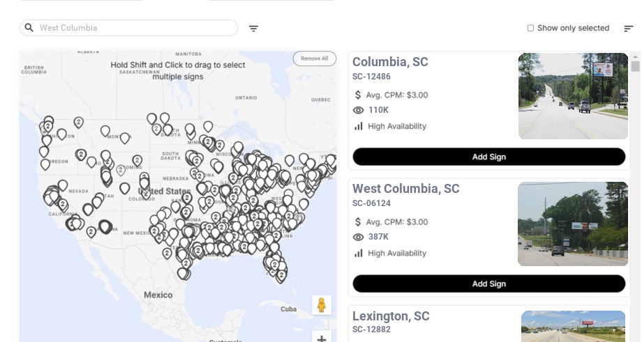 Billboard advertising in West Columbia Sc, South Carolina - Choose your favorite location