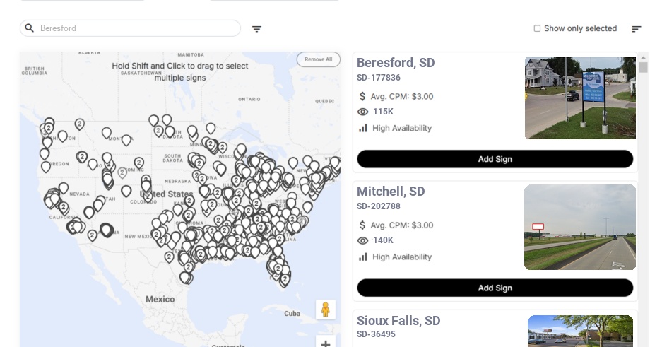 Billboard advertising in Beresford Sd, South Dakota - Choose your favorite location