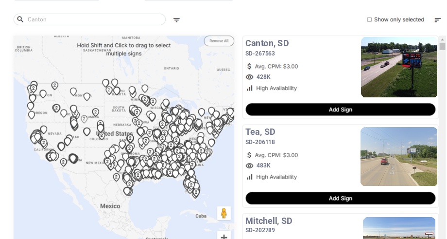 Billboard advertising in Canton Sd, South Dakota - Choose your favorite location