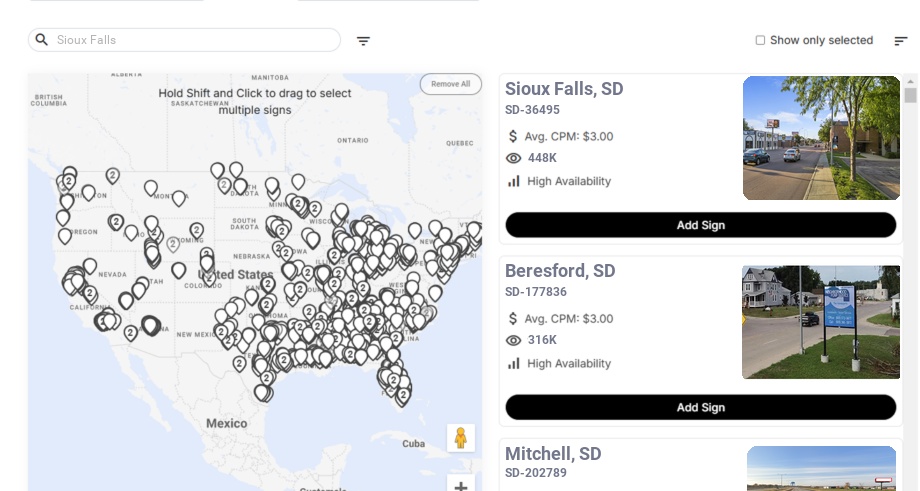 Billboard advertising in Sioux Falls, South Dakota - Choose your favorite location
