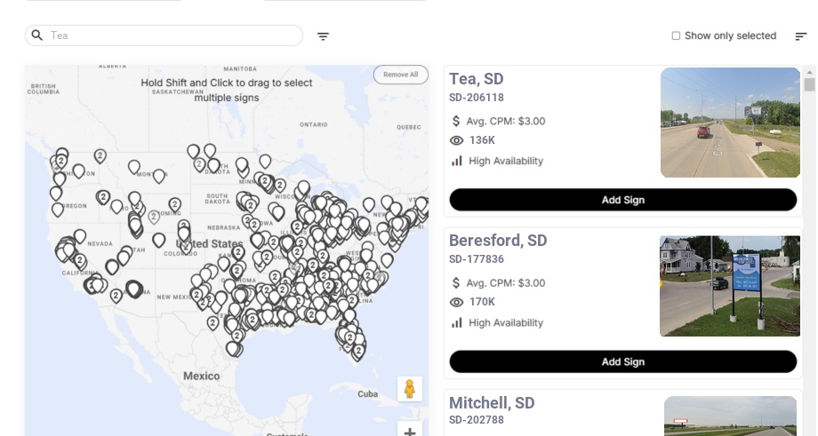 Billboard advertising in Tea Sd, South Dakota - Choose your favorite location