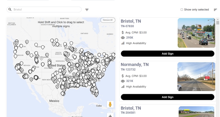 Billboard advertising in Bristol, Tennessee - Choose your favorite location