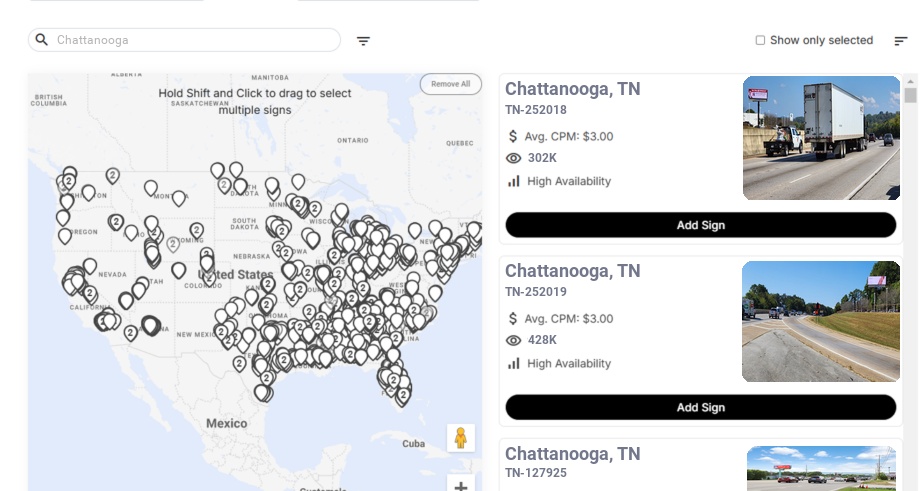Billboard advertising in Chattanooga, Tennessee - Choose your favorite location