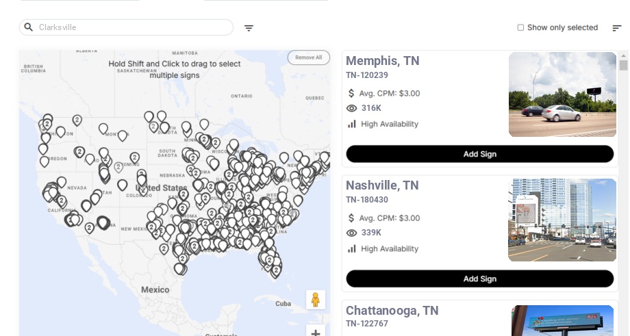 Billboard advertising in Clarksville, Tennessee - Choose your favorite location