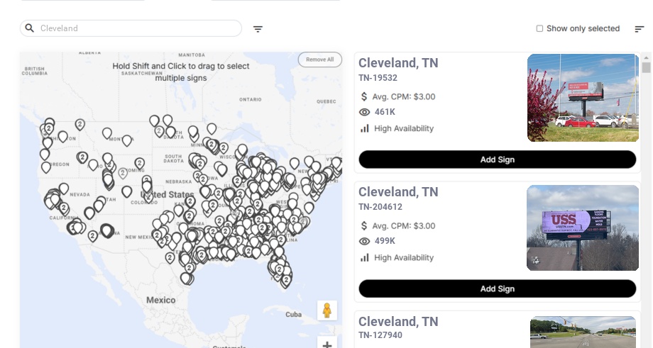 Billboard advertising in Cleveland, Tennessee - Choose your favorite location