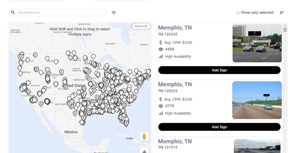 Billboard advertising in Germantown Tn, Tennessee - Choose your favorite location