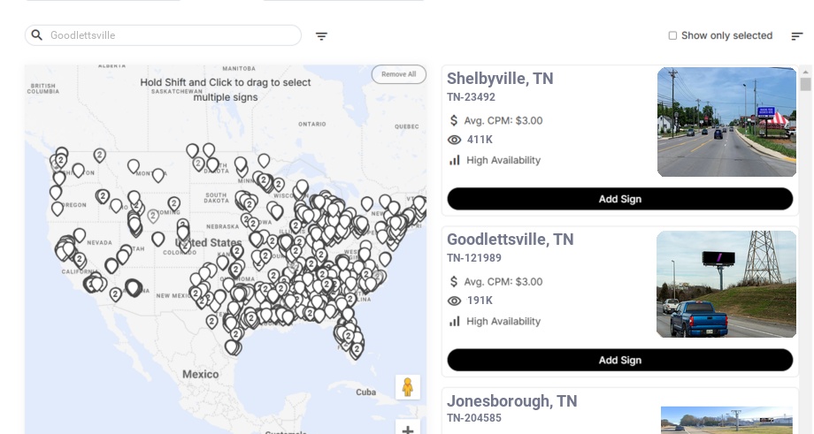 Billboard advertising in Goodlettsville Tn, Tennessee - Choose your favorite location