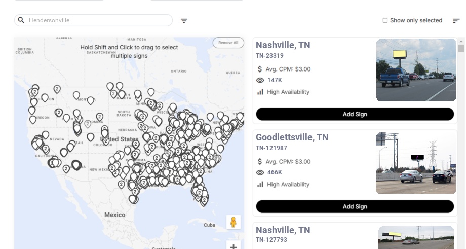 Billboard advertising in Hendersonville Tn, Tennessee - Choose your favorite location