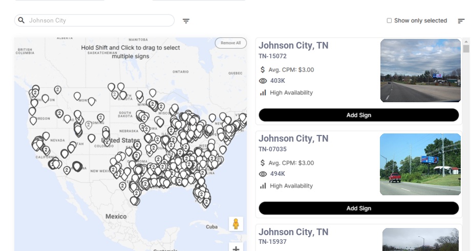 Billboard advertising in Johnson City Tn, Tennessee - Choose your favorite location