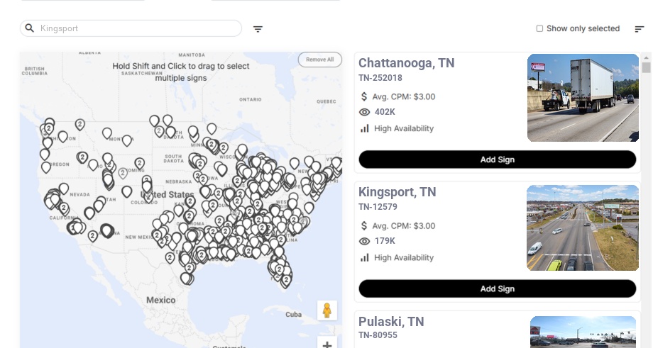 Billboard advertising in Kingsport Tn, Tennessee - Choose your favorite location