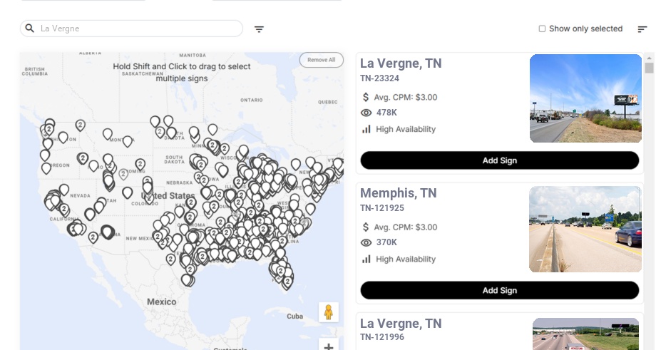 Billboard advertising in La Vergne Tn, Tennessee - Choose your favorite location