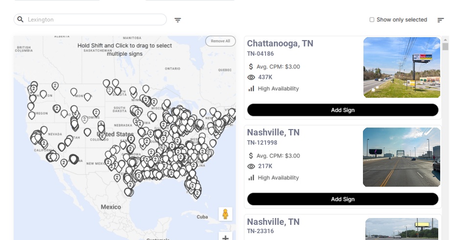 Billboard advertising in Lexington Tn, Tennessee - Choose your favorite location