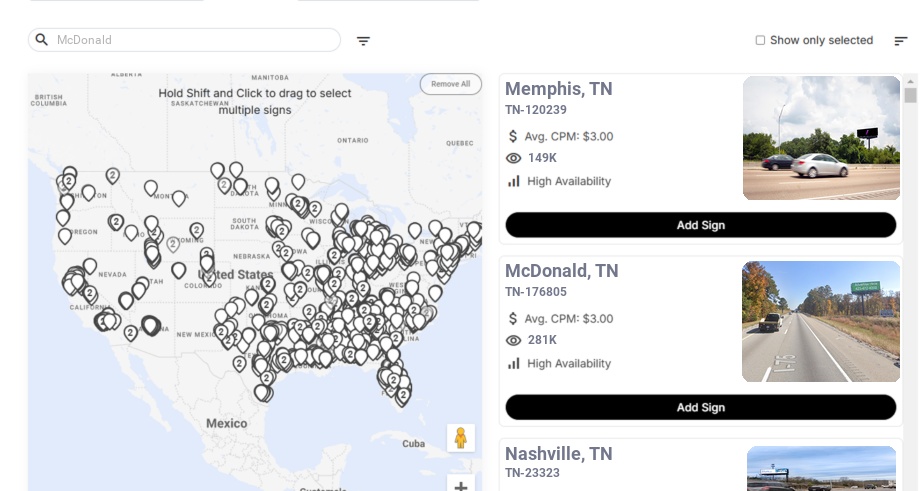 Billboard advertising in Mcdonald, Tennessee - Choose your favorite location