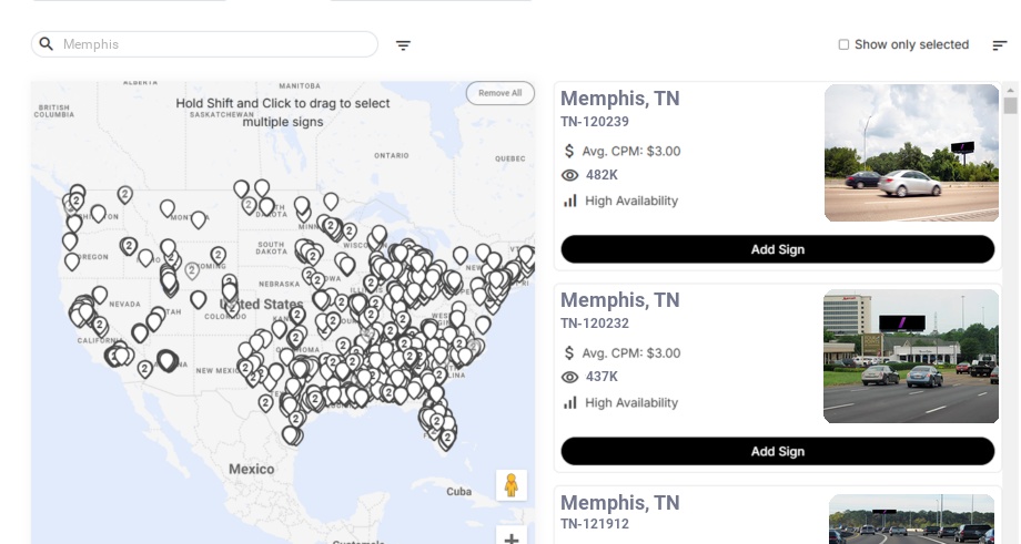 Billboard advertising in Memphis, Tennessee - Choose your favorite location